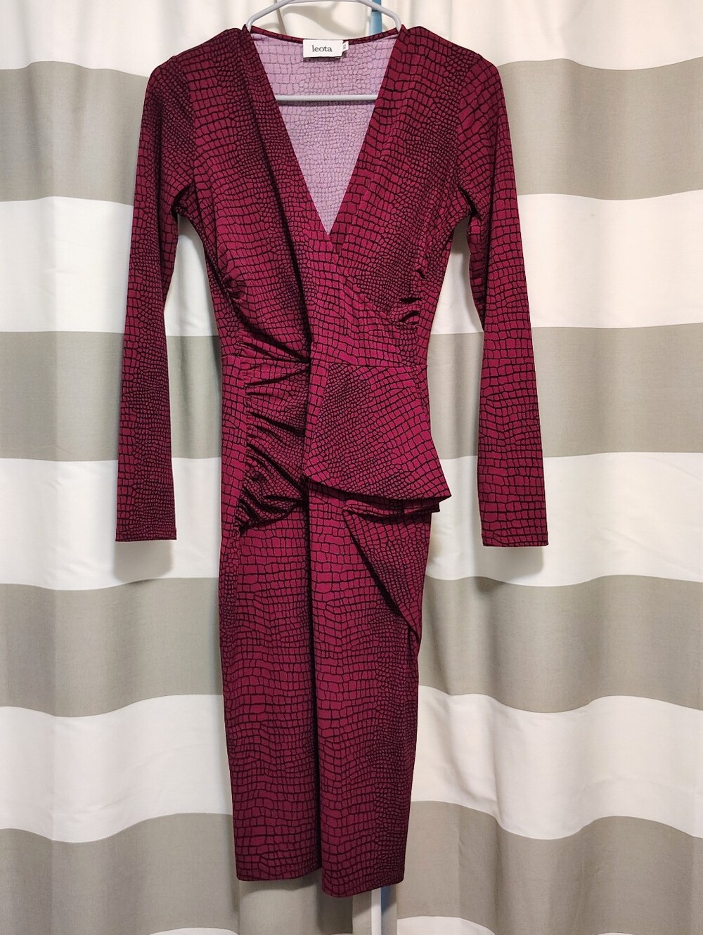 Anthropologie Cranberry Red Animal Print Faux Wrap Draped Midi Cocktail Dress - Picture 10 of 10